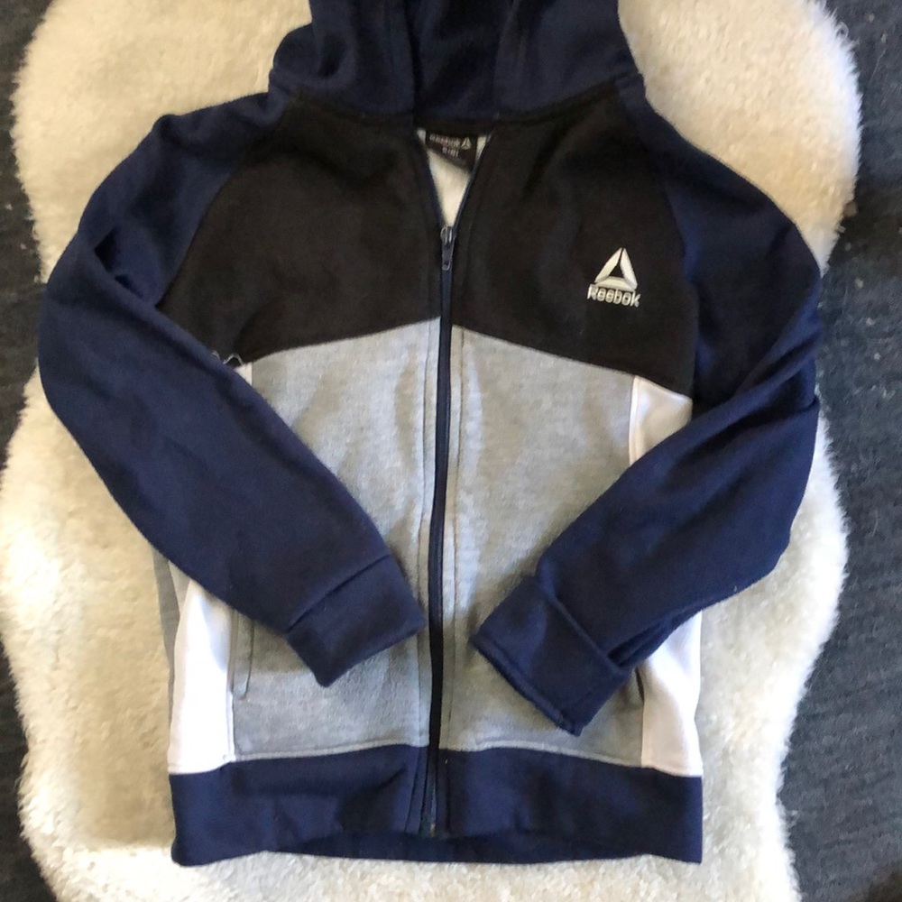 Reebok Navy Gray White Sweatshirt Hoodie Zip